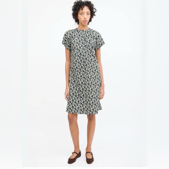 Marni black/olive/beige floral high-neck cotton midi dress - size 40 (US 6/8) - Picture 1 of 13